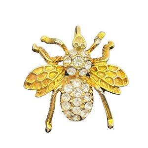 Bumblebee insect gold tone clear rhinestone brooch pin / pendant fr necklace bee